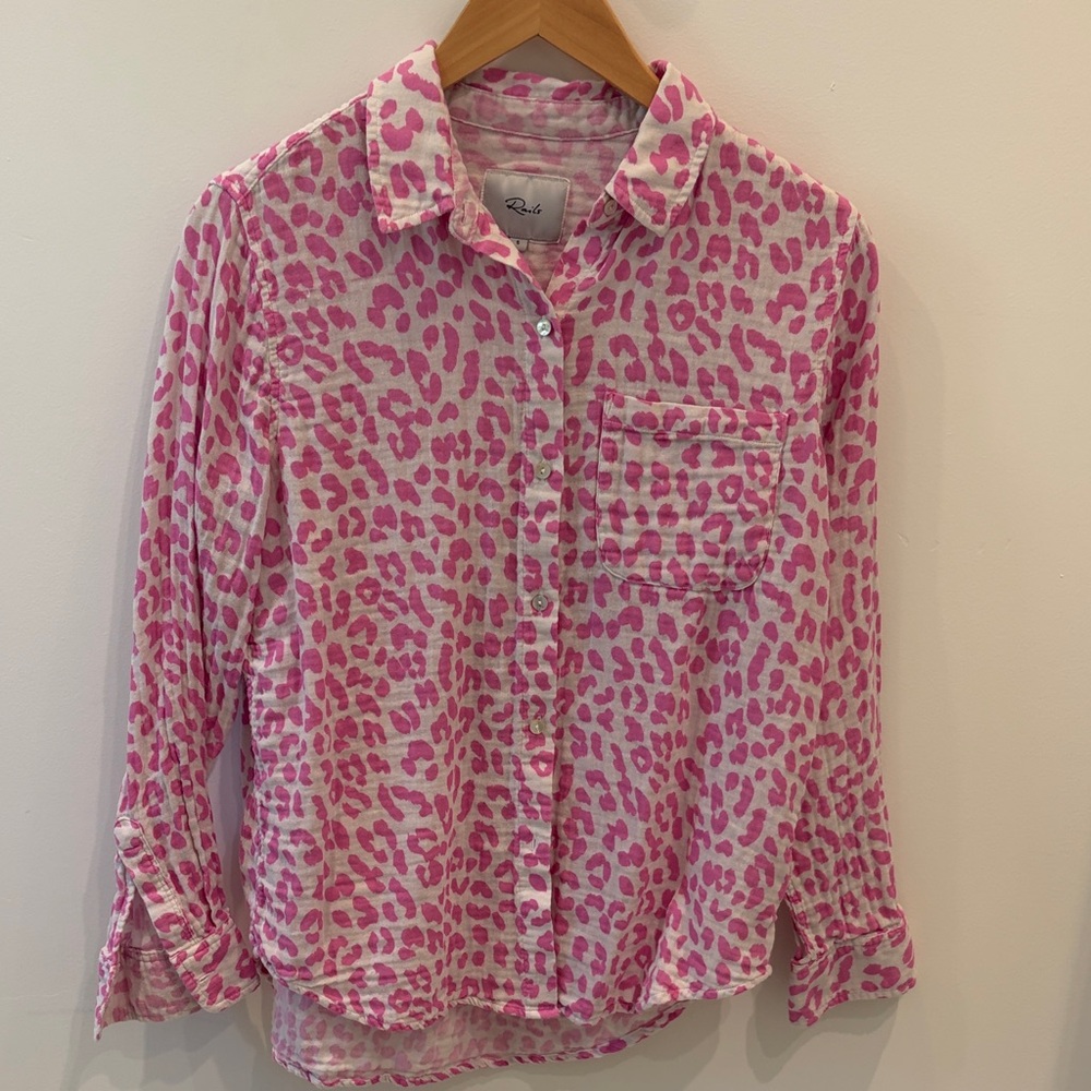 Rails Pink Leopard Print Button-Up Shirt